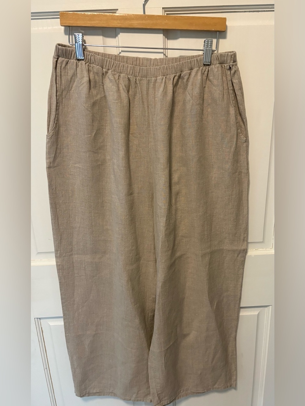 FLAX 100% linen tan cropped wide leg lagenlook women’s pants l large